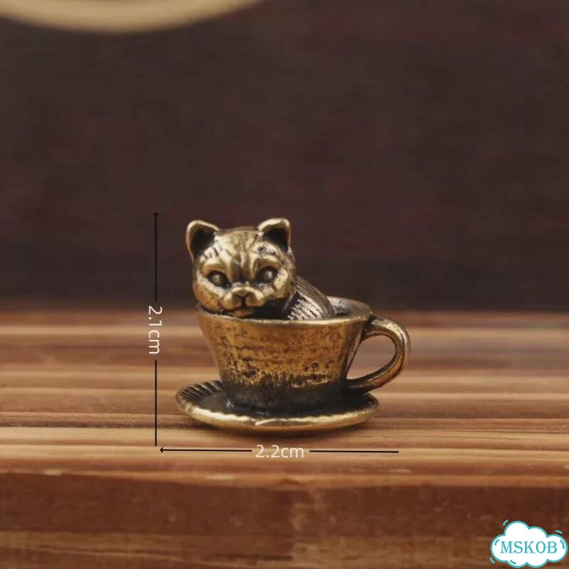 Фигурка кошки в чашке, латунь, 2.1x2.2 см, cat фото 4
