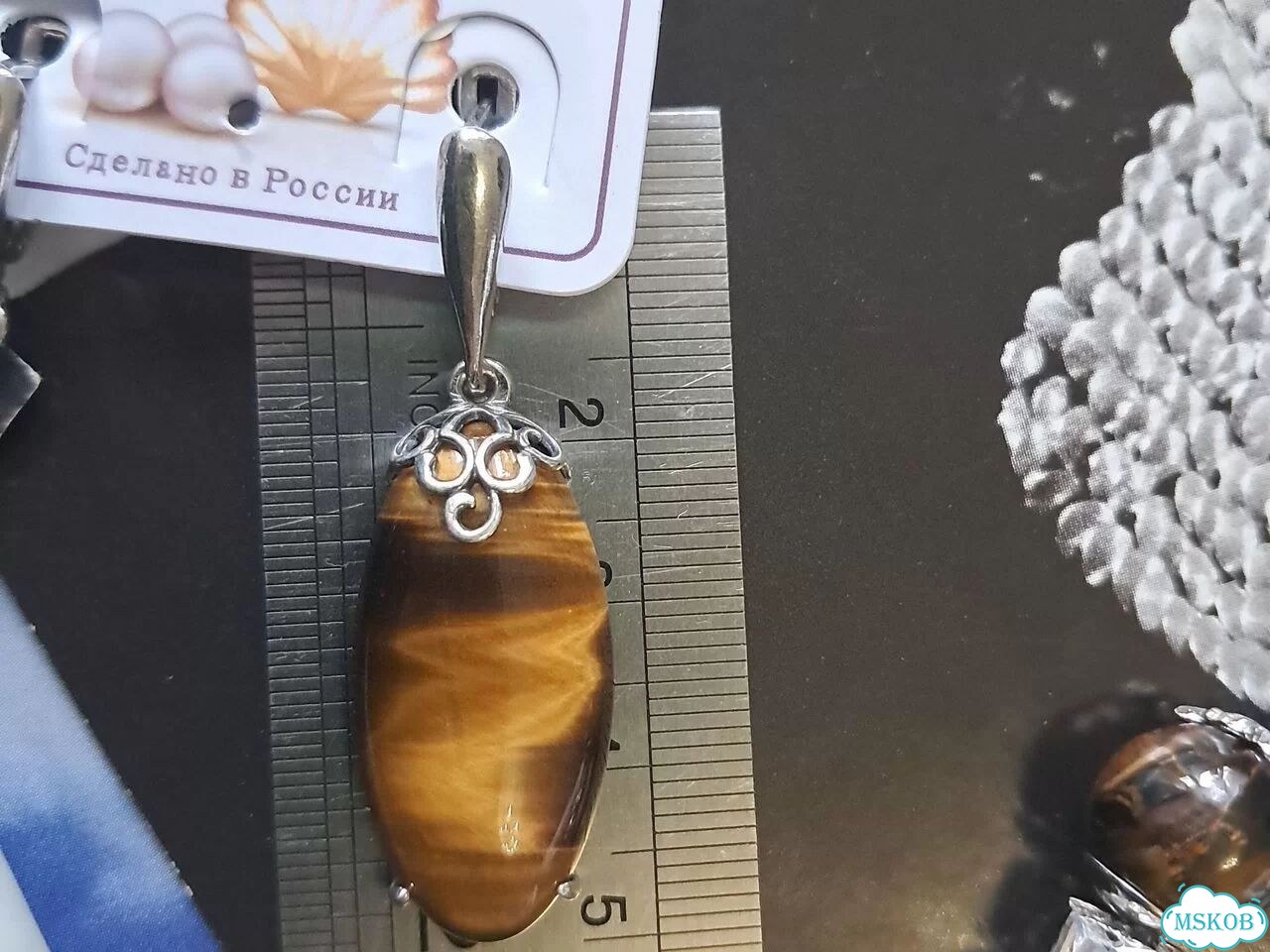 Красивые серьги с натуральным тигровым глазом фото 6
